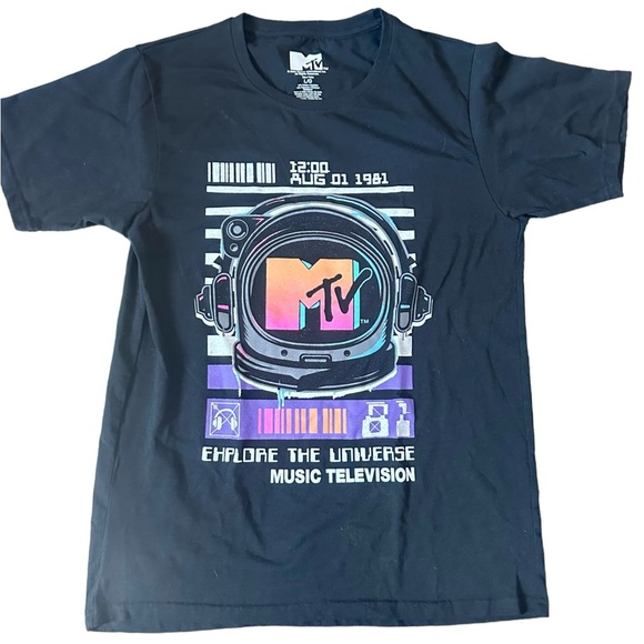 MTV Other - MTV Music Television Space Helmet Explore the Universe Tee Black Large T-shirt